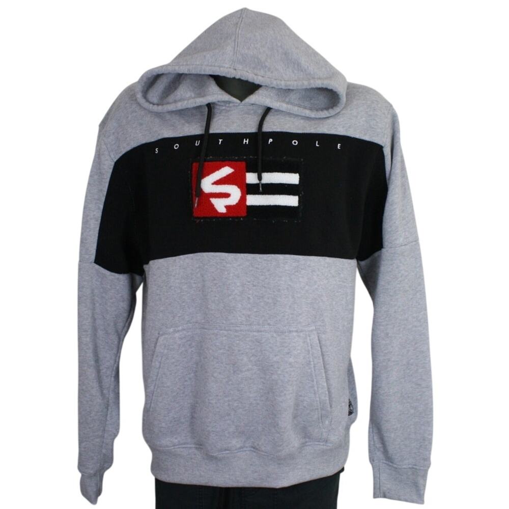 Southpole Hoodie Mens XL Gray Black Y2K Chenille Logo Pullover 90s
